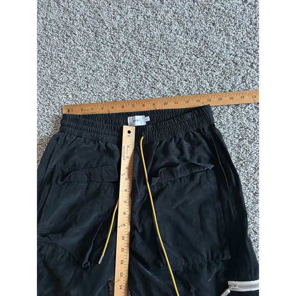 Rhude Black Cargo Track Pants W/ Yellow Drawstring & Zippered Pockets - Picture 12 of 13